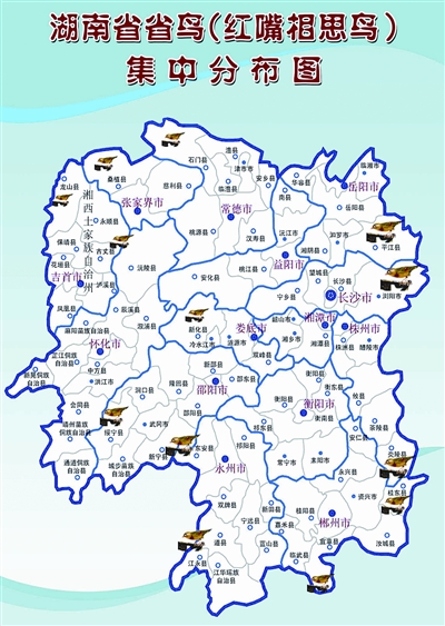 湖南省省鸟红嘴相思鸟分布图